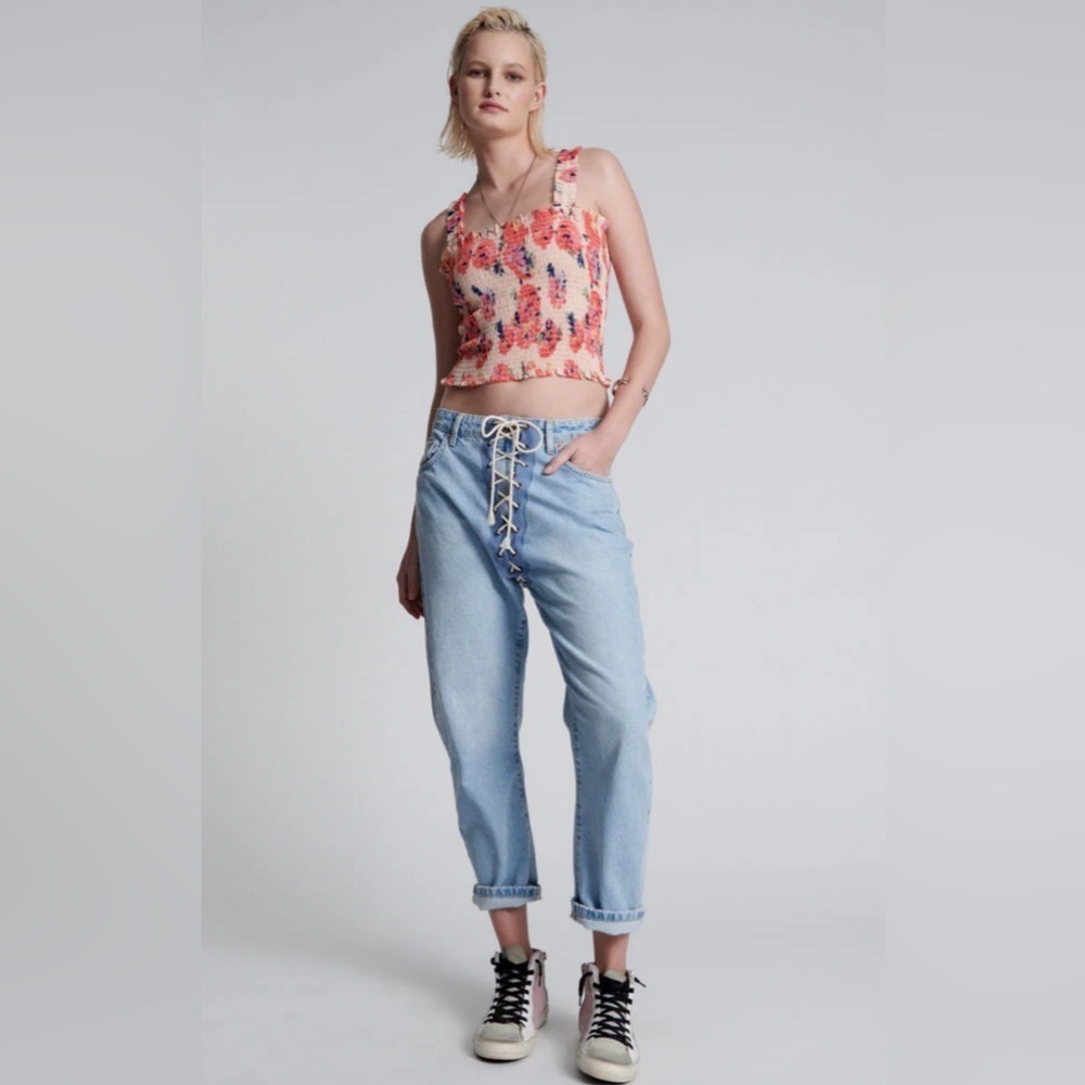 ONE TEASPOON BEST BLUE LACED BANDITS RELAXED JEANS, SIZE 25